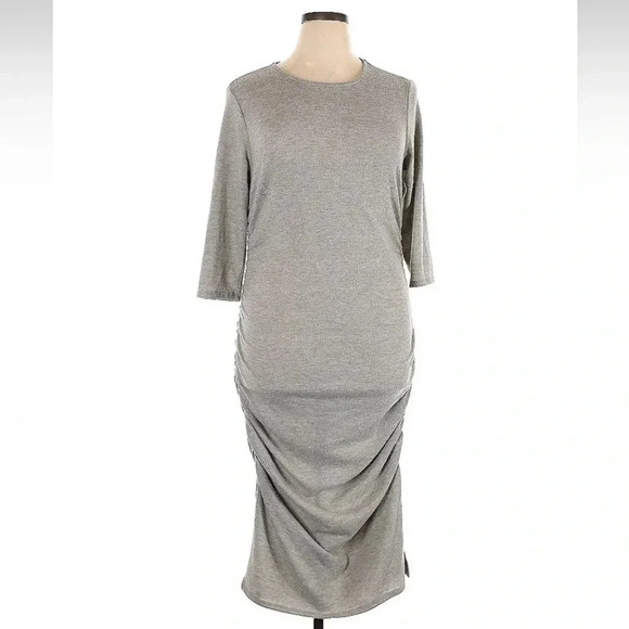 INC International Concepts Grey Women's 3/4-Sleeve Ruched Midi Dress Size XL - Picture 2 of 3